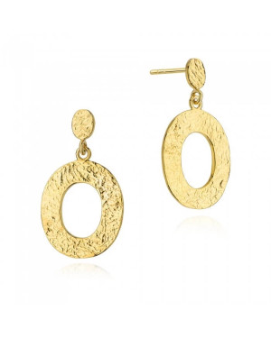 Gold Plated Silver Textured Oval Drop Earrings