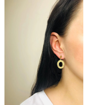 Gold Plated Silver Textured Oval Drop Earrings