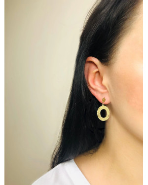 Gold Plated Silver Textured Oval Drop Earrings