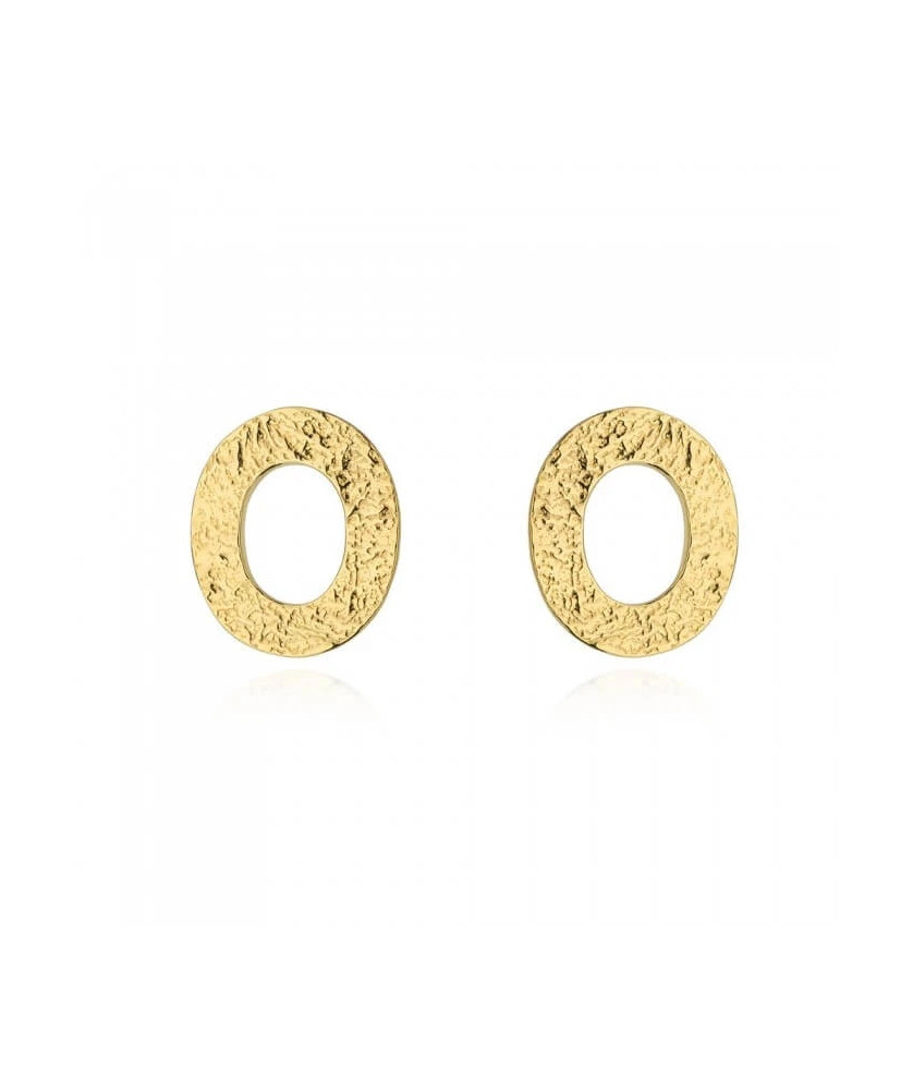 Gold Plated Silver Textured Oval Stud Earrings