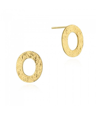 Gold Plated Silver Textured Oval Stud Earrings