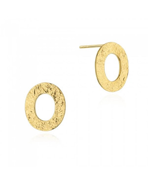 Gold Plated Silver Textured Oval Stud Earrings