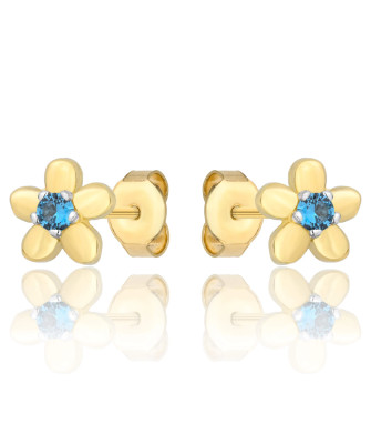 Delicate blue flower gold earrings 8k