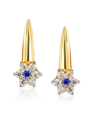 Gold earrings for communion blue flower stone 8k pr.