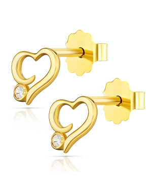 Gold heart stud earrings 14k