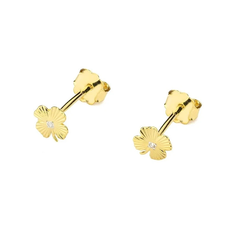 585 gold clover earrings with a 0.01ct diamond GoldJewellery