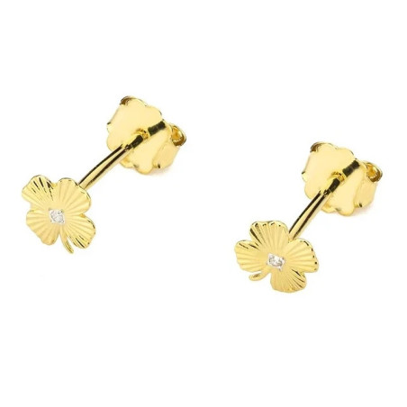 585 gold clover earrings with a 0.01ct diamond GoldJewellery