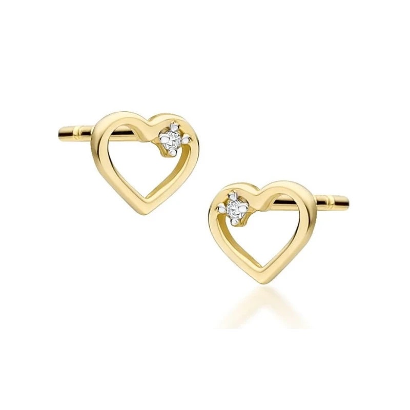 585 gold heart earrings with a 0.01ct diamond | GoldJewellery