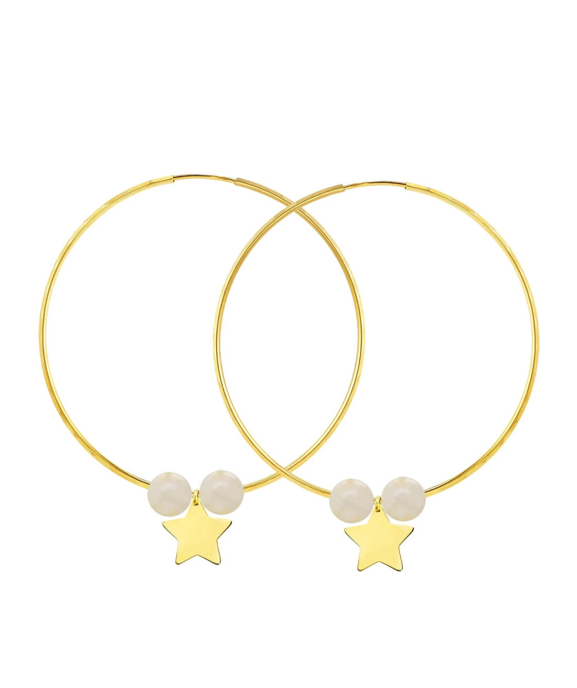 Gold Hoop Earrings Eclat La Pearls diameter 5 cm