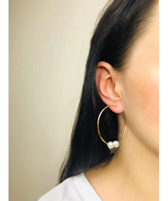 Gold Hoop Earrings Eclat La Pearls diameter 5 cm