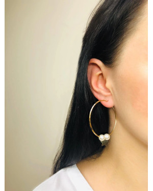 Gold Hoop Earrings Eclat La Pearls diameter 5 cm
