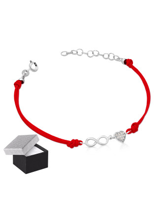 Red string bracelet heart and infinity