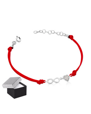Red string bracelet heart and infinity