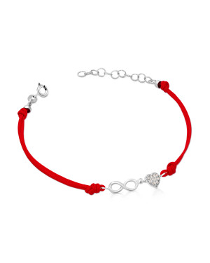 Red string bracelet heart and infinity