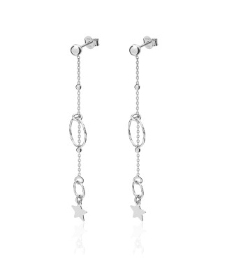 Sterling Silver Star Chain Drop Earrings