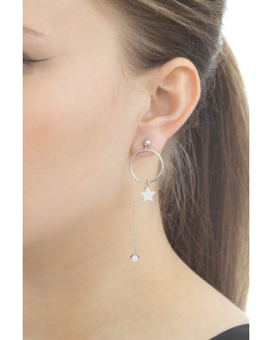 Sterling Silver Circle Drop Earrings with Zirconia