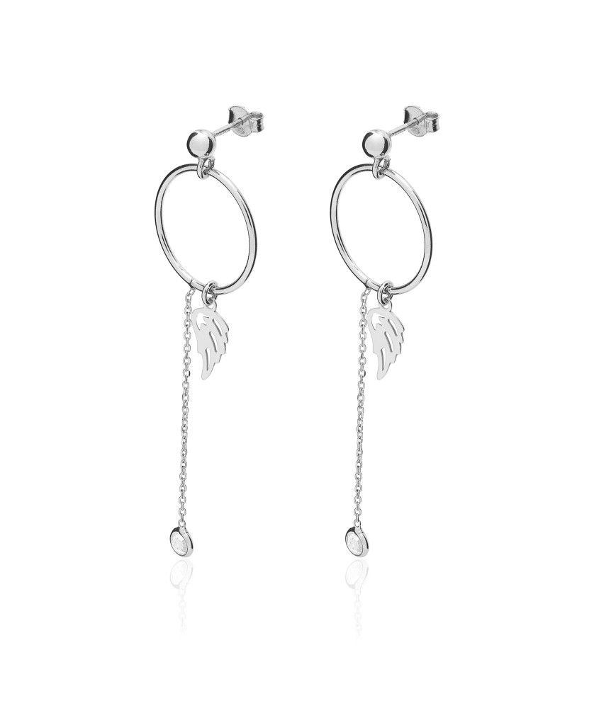 Sterling Silver Angel Wing Drop Earrings with Zirconia