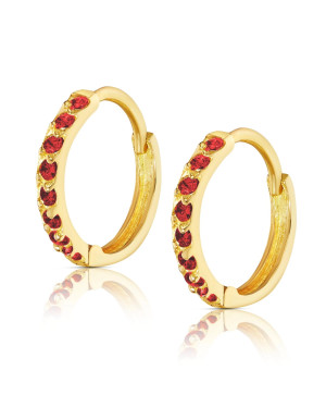 Gold earrings for a girl red zircons 8k