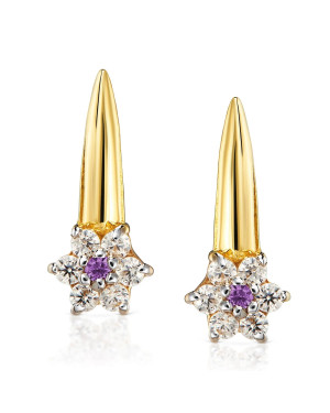 Gold flower earrings with purple stone 8k hallmark