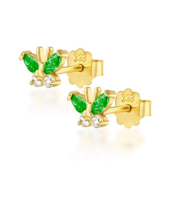 Gold earrings with green butterflies