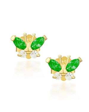 Gold earrings with green butterflies