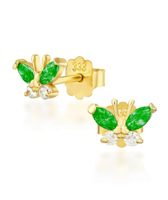 Gold earrings with green butterflies