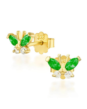 Gold earrings with green butterflies