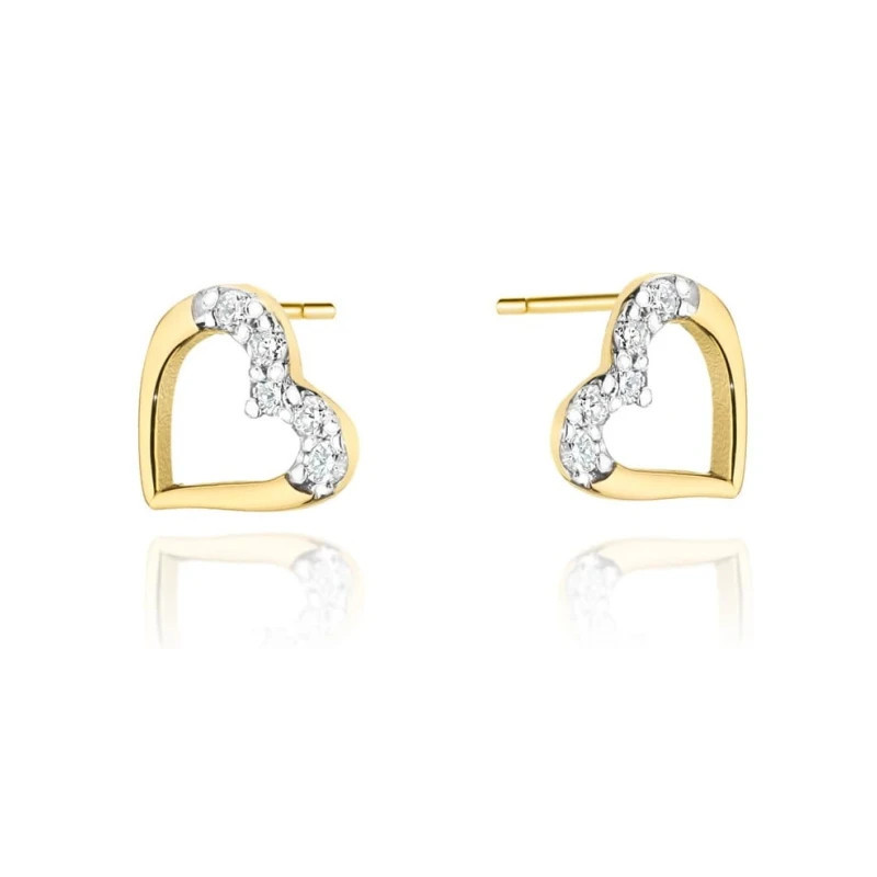 585 gold heart earrings with a 0.08ct diamond GoldJewellery