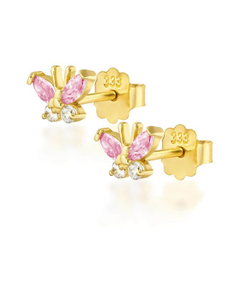 Gold earrings with pink butterflies