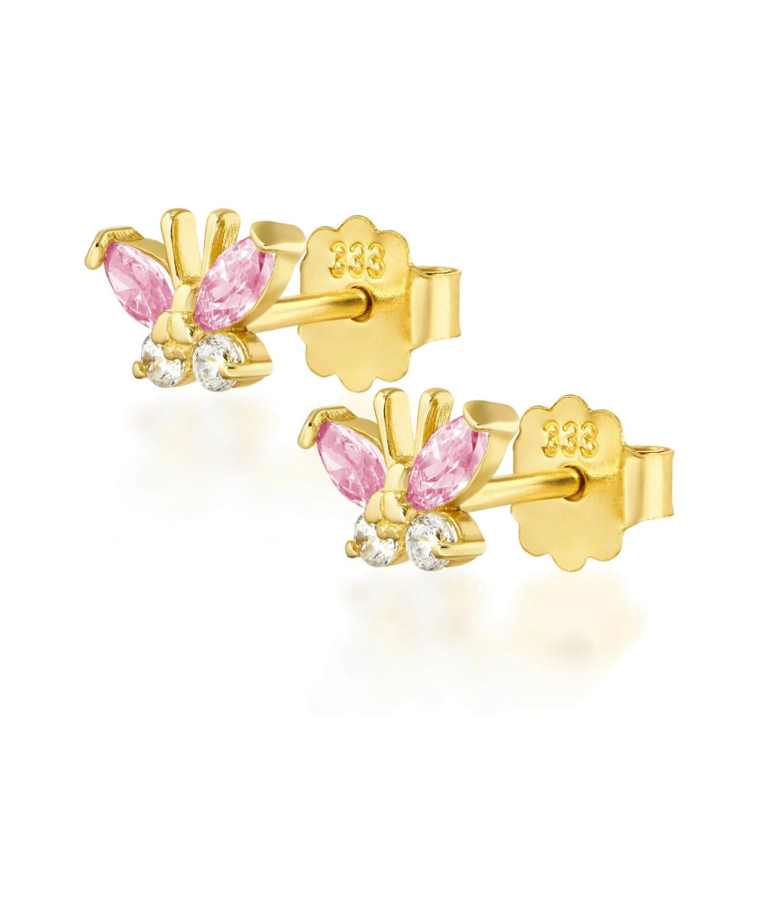 Gold earrings with pink butterflies
