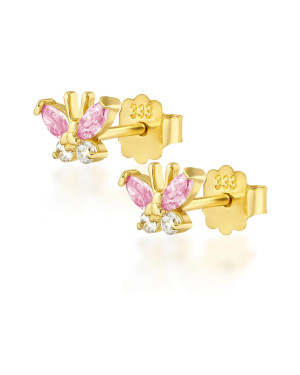 Gold earrings with pink butterflies
