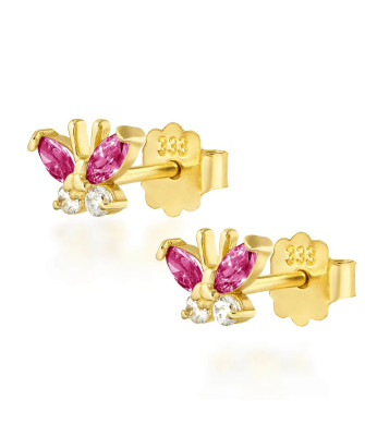 Gold earrings with dark pink butterflies