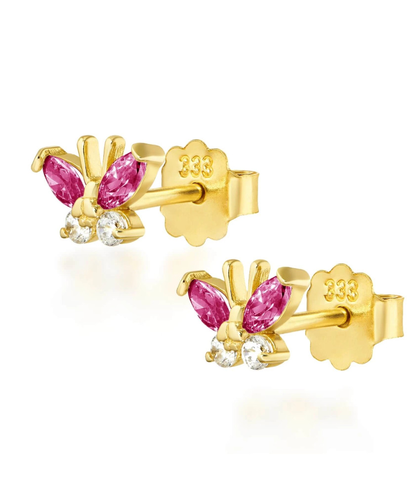 Gold earrings with dark pink butterflies