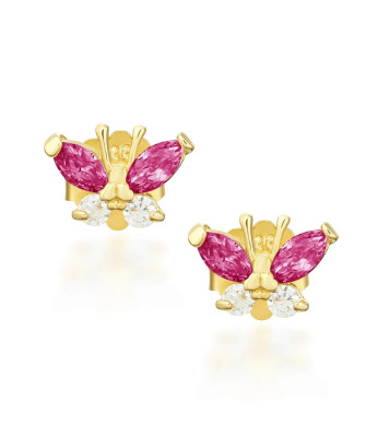 Gold earrings with dark pink butterflies