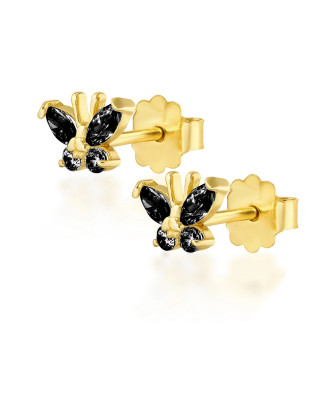 Gold earrings with black butterflies 14k
