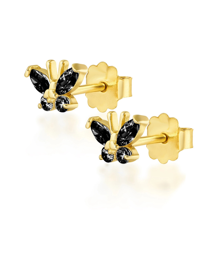 Gold earrings with black butterflies 14k