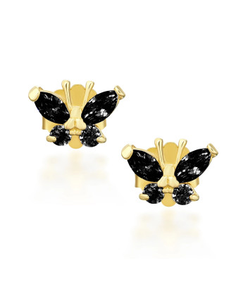 Gold earrings with black butterflies 14k