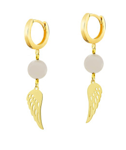 Gold earrings Pearl Angel Wing