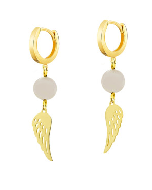 Gold earrings Pearl Angel Wing