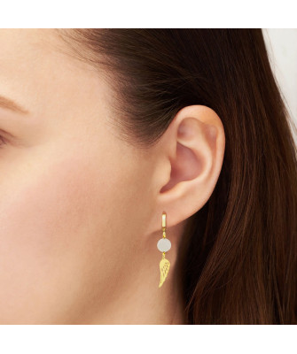 Gold earrings Pearl Angel Wing