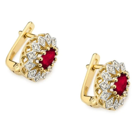 585 gold earrings with ruby ​​and diamonds 1.20 ct | GoldJewellery