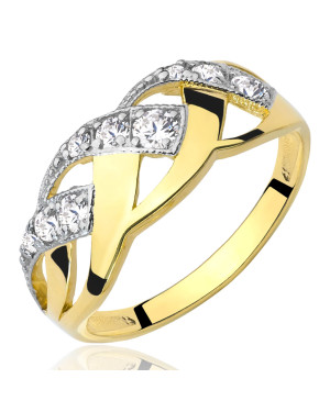 14k gold ring interwoven pattern stones