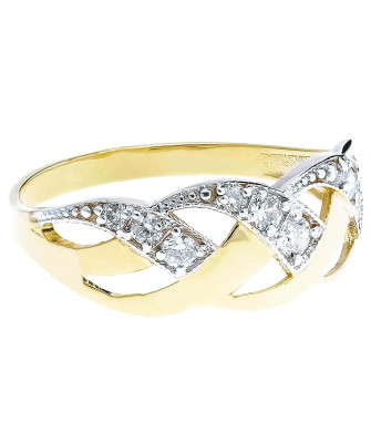 14k gold ring interwoven pattern stones