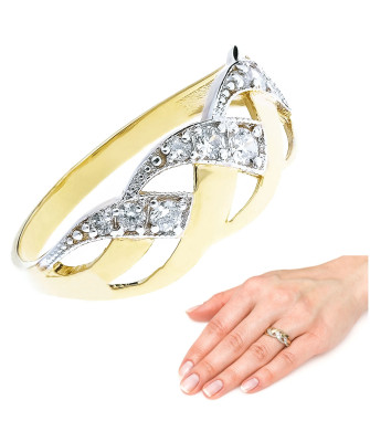 14k gold ring interwoven pattern stones