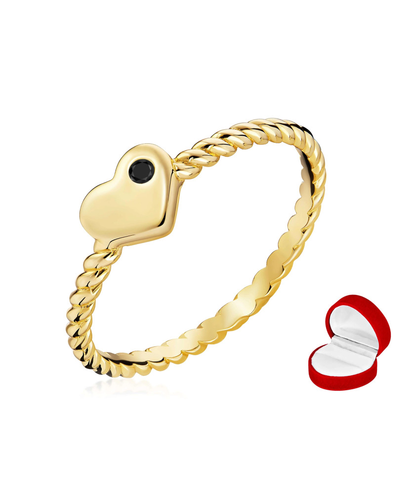 Gold heart ring with black stone