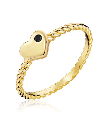 Gold heart ring with black stone
