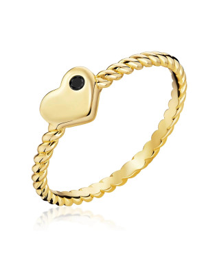 Gold heart ring with black stone