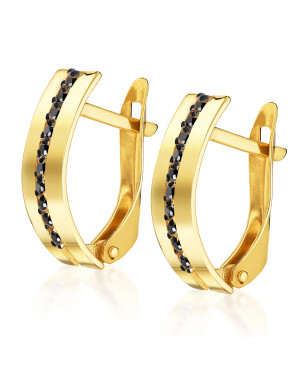 Gold earrings black stones 8k