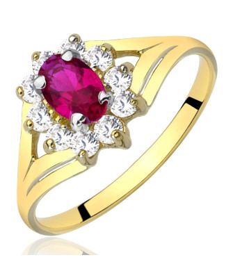 Engagement ring with a red stone 14k