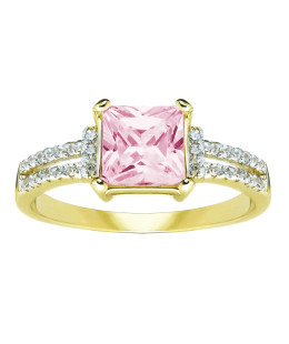 Large square pink stone engagement ring